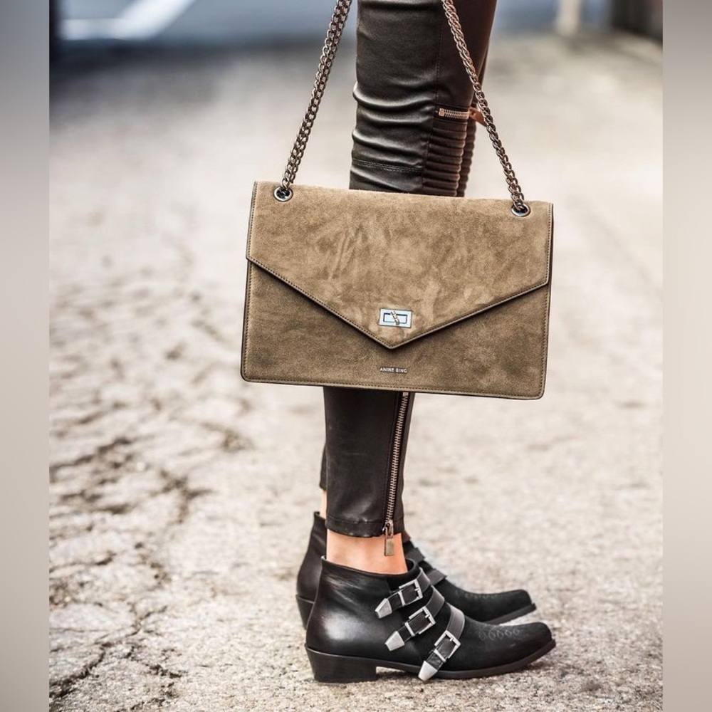 Anine Bing Olive Green Suede Chain Strap Crossbody Bag - Picture 5 of 9